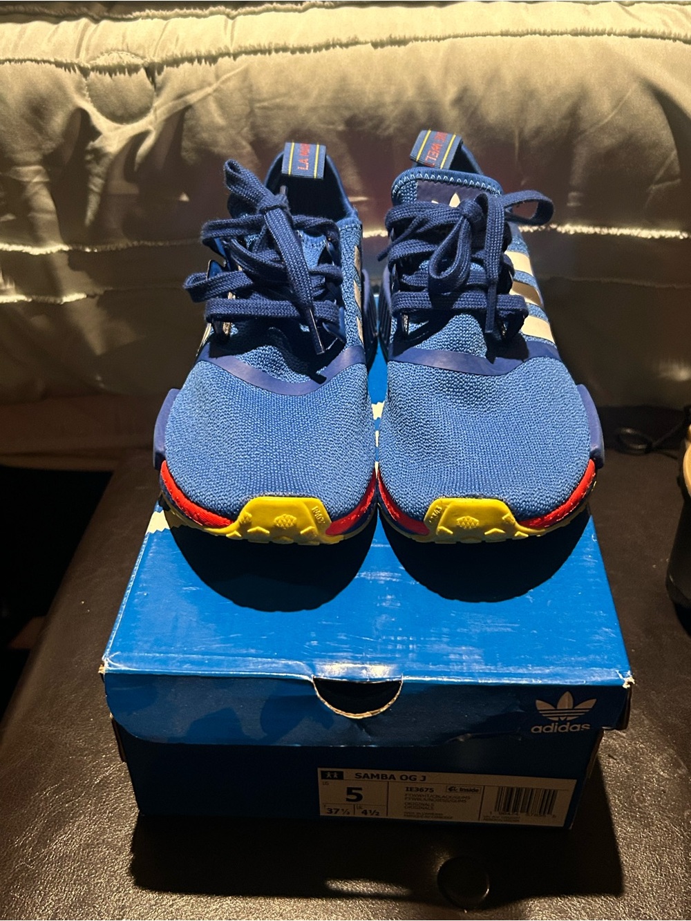 adidas Kids Blue Sneakers with Yellow & Red Accents